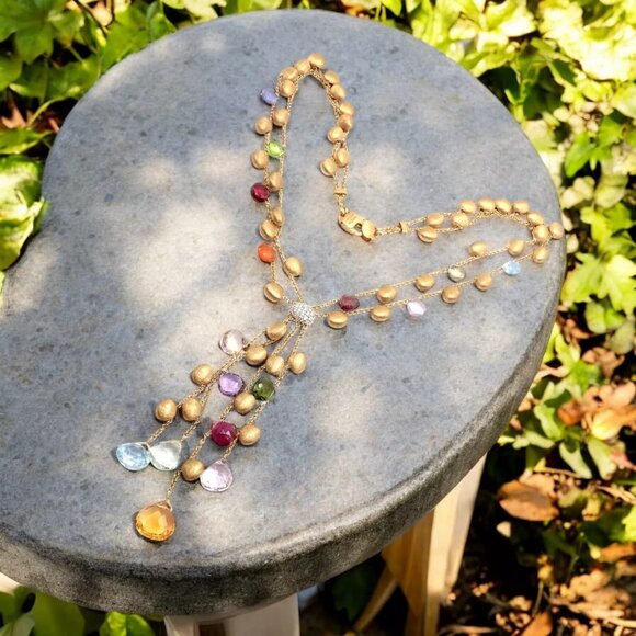 Authentic! Marco Bicego 18k Yellow Gold Paradise Gemstone Diamond Necklace - Picture 2 of 10